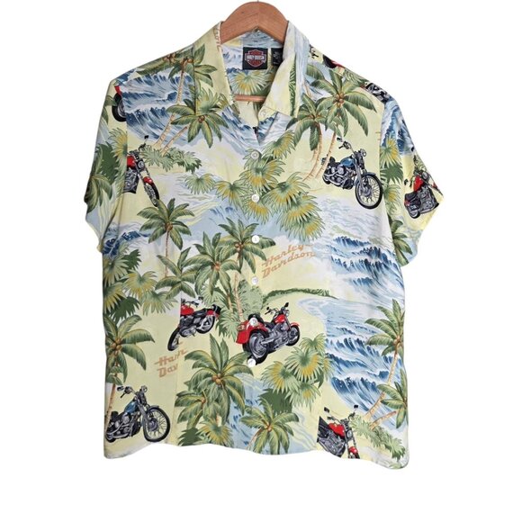 Harley-Davidson Tops - Women's - Harley Davidson Tori Richards Silk Tropical Print Button Down Shirt, S